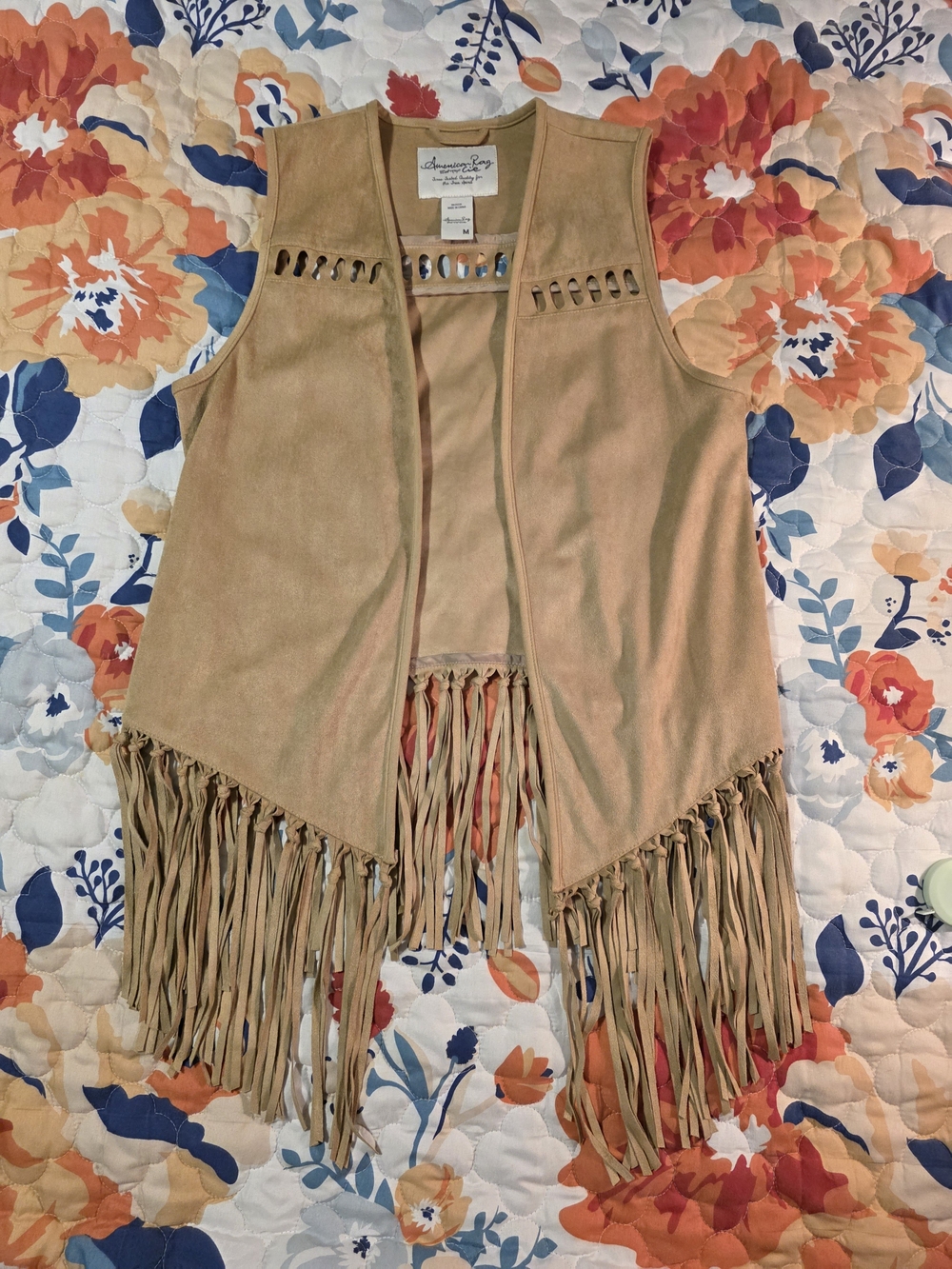American Rag Faux Suede Fringe Vest - Tan
